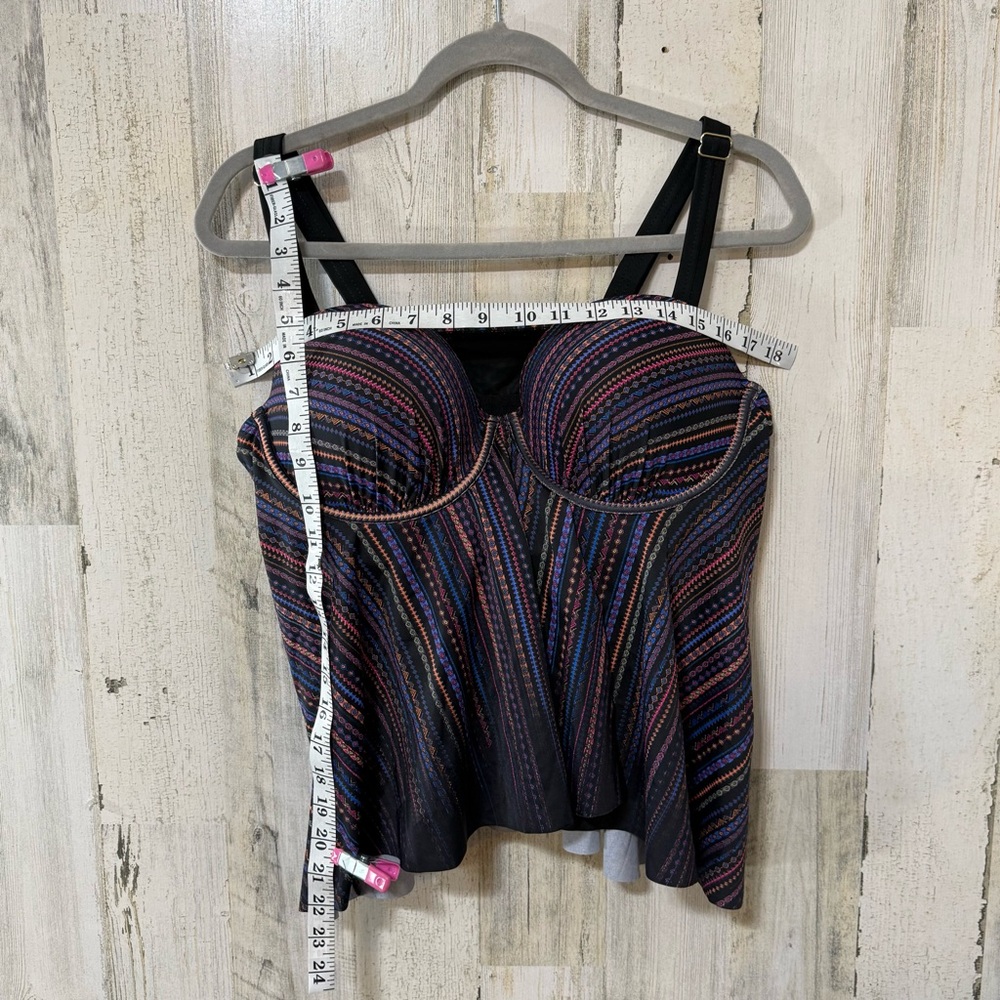 Swimsuits For All Black Striped Multicolor Tankini Swim Top - Picture 4 of 9